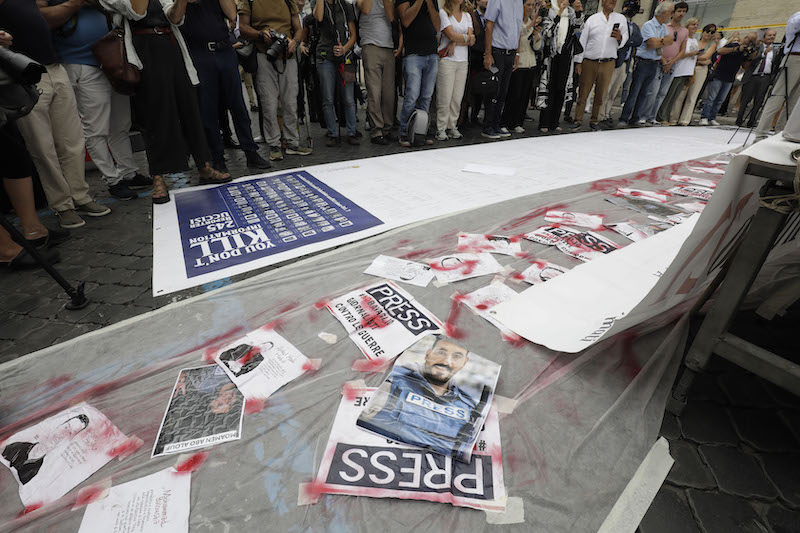 MANIFESTAZIONE PER RICORDARE I GIORNALISTI UCCISI A GAZA - imagoeconomica